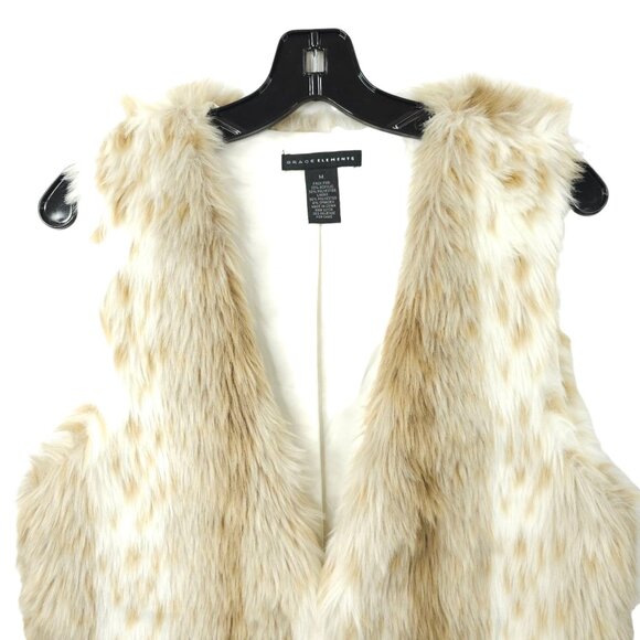 Grace Elements Faux Fur Vest Womens Size M Snow Leopard Brown Cream Boho - Picture 10 of 13